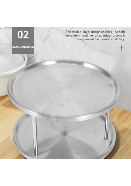 Baharat Rafı Paslanmaz Çelik Organizatör Tepsi 360 Derece Döner Tabla Dönen 2 Standı Yemek Masası Mutfak Tezgahları Dolapları (Yurt Dışından)