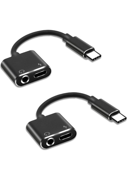 2x 2'si 1 Arada Tip-C - 3,5 mm Kulaklık Jakı Adaptörü/konektör Şarj Cihazı, Kulaklık Aux Ses ve Şarj Adaptörü Siyah (Yurt Dışından)