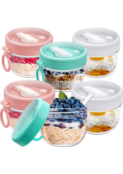 Kapaklı ve Kaşıklı Gecelik Yulaf Kapları, 20 Oz Yoğurt Kavanozları Sızdırmaz Yulaf Kavanozları Yulaf Ezmesi Salata Kavanozları, 6 Adet (Yurt Dışından)