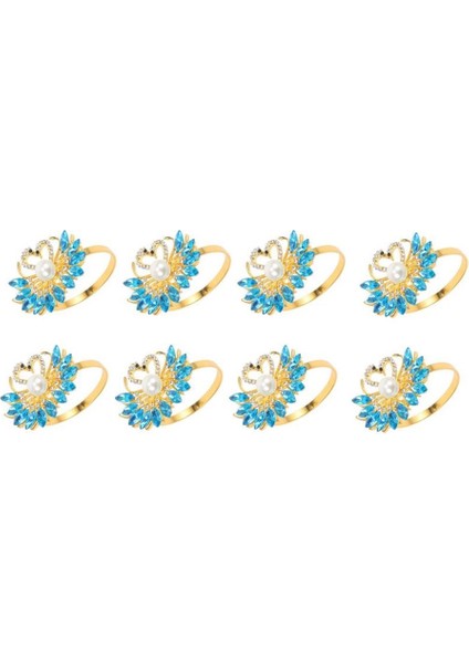 8 Adet Günü Hediyesi Mavi Peçete Halkası, Mavi Rhinestones ile Zarif Kuğu Peçete Halkası, Masa Üstü Dekorasyon (Yurt Dışından)