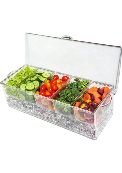 2x Buz Soğukluğunda 5 Bölmeli Çeşni Sunucusu Raf Servis Tepsisi Kabı, 5 Çıkarılabilir Tepsili (Yurt Dışından) fiyatları