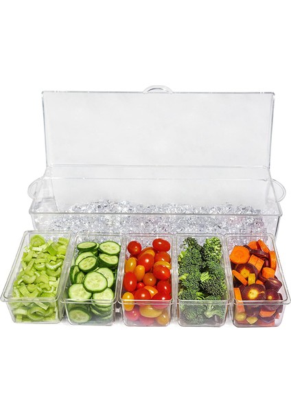 2x Buz Soğukluğunda 5 Bölmeli Çeşni Sunucusu Raf Servis Tepsisi Kabı, 5 Çıkarılabilir Tepsili (Yurt Dışından) modelleri