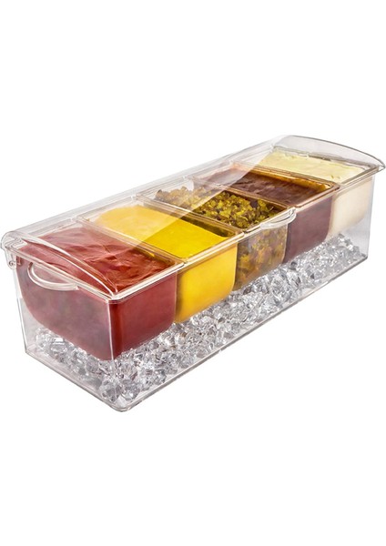 2x Buz Soğukluğunda 5 Bölmeli Çeşni Sunucusu Raf Servis Tepsisi Kabı, 5 Çıkarılabilir Tepsili (Yurt Dışından) fırsatları