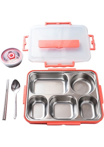 5 Bölmeli Öğle Yemeği Kutusu Paslanmaz Çelik Sızdırmaz Büyük Bento Kutuları Çorba Kabı Okul Yemek Takımı (Pembe) (Yurt Dışından)
