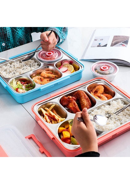 5 Bölmeli Öğle Yemeği Kutusu Paslanmaz Çelik Sızdırmaz Büyük Bento Kutuları Çorba Kabı Okul Yemek Takımı (Pembe) (Yurt Dışından)