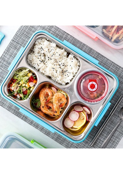 5 Bölmeli Öğle Yemeği Kutusu Paslanmaz Çelik Sızdırmaz Büyük Bento Kutuları Çorba Kabı Okul Yemek Takımı (Pembe) (Yurt Dışından)