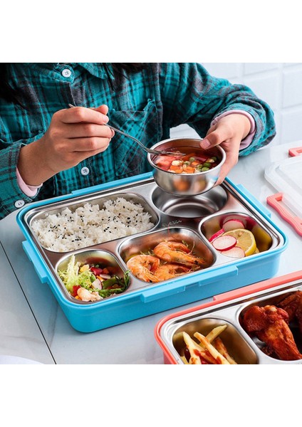 5 Bölmeli Öğle Yemeği Kutusu Paslanmaz Çelik Sızdırmaz Büyük Bento Kutuları Çorba Kabı Okul Yemek Takımı (Pembe) (Yurt Dışından)