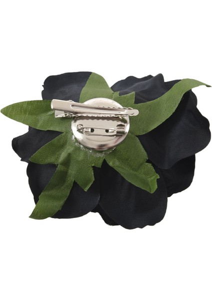 Ipek Çiçek Saç Klipsi Broş Düğün Korsaj Çiçek Klipsi 8cm Broş Aksesuarı - Siyah (Yurt Dışından)