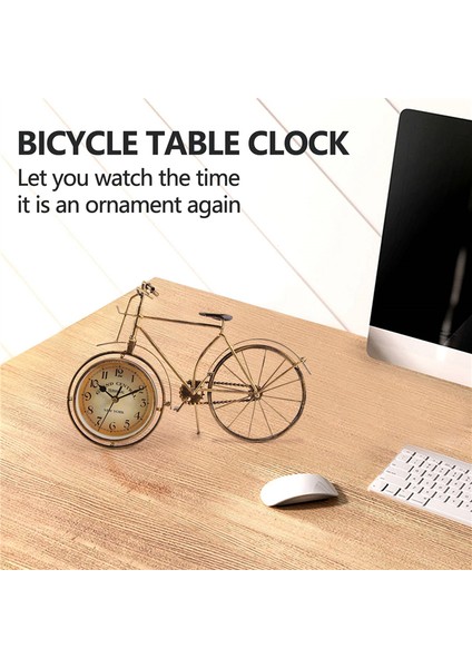 Vintage Demir Bisiklet Tipi Masa Saati Klasik Geçmeyen Sessiz Retro Dekoratif Bisiklet Saati Oturma Odası Çalışma Odası Cafe Bar Ofis Süsleme Hediyeler Antik Bakır Renkli (Yurt Dışından)