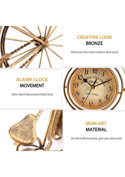 Vintage Demir Bisiklet Tipi Masa Saati Klasik Geçmeyen Sessiz Retro Dekoratif Bisiklet Saati Oturma Odası Çalışma Odası Cafe Bar Ofis Süsleme Hediyeler Antik Bakır Renkli (Yurt Dışından) indirimleri