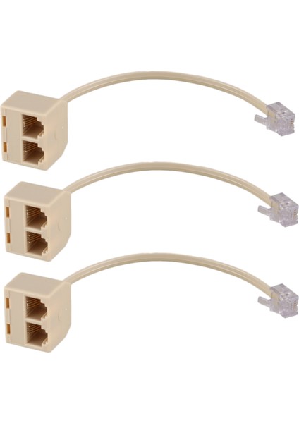 3x RJ11 6P4C 2 Yollu Çıkışlı Telefon Jakı Hattı Ayırıcı Adaptör Bej (Yurt Dışından)