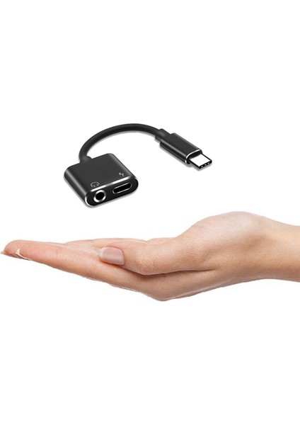 4x 2 In1 Type-C - 3,5mm Kulaklık Jakı Adaptörü/konektör Şarj Cihazı, Kulaklık Aux Ses ve Şarj Adaptörü Siyah (Yurt Dışından)