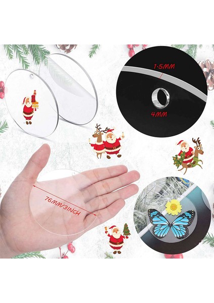 150 Adet 3 Inç Akrilik Boşluklar Delikli Şeffaf Daire Süsleme Şeffaf Yuvarlak Akrilik Noel Süs Boşlukları (Yurt Dışından)