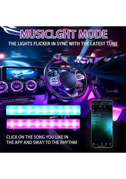 Uygulama Kontrollü Araç LED Işıkları Iç Mekan Akıllı, Müzikli ve Dıy Modlu Rgb Araç Işıkları, Araç Şarj Aleti ile 2 Satır Tasarımı (Yurt Dışından)