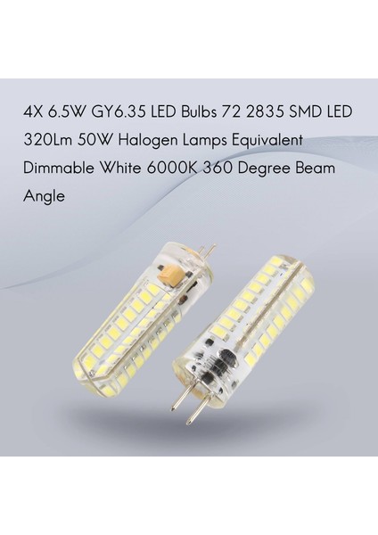 2x 6.5W Gy6.35 LED Ampuller 72 2835 Smd LED 320LM 50W Halojen Lambalar Eşdeğer Kısılabilir Saf Beyaz 6000K 360 Derece Işın Açısı Silikon Mısır Ampul (Yurt Dışından)