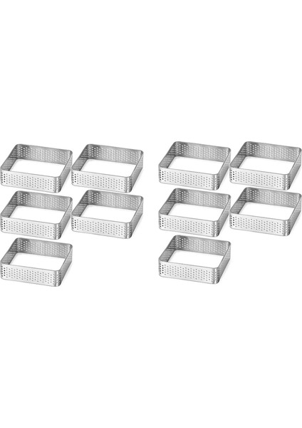 Delikli Tart Yüzük Paslanmaz Çelik Tartlet Kalıpları Kare Şekli Kalıp Kek Daire Fransız Pasta Pişirme Aracı, 10 Paket (Yurt Dışından)