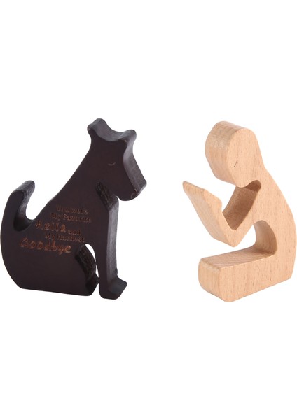 Ahşap Köpek Ailesi Heykeli, El Yapımı Ahşap Dekorasyon, Ofis Için Süsleme Sanatları, Oturma Odası (Adam + Köpek) (Yurt Dışından)