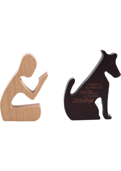 Ahşap Köpek Ailesi Heykeli, El Yapımı Ahşap Dekorasyon, Ofis Için Süsleme Sanatları, Oturma Odası (Adam + Köpek) (Yurt Dışından)