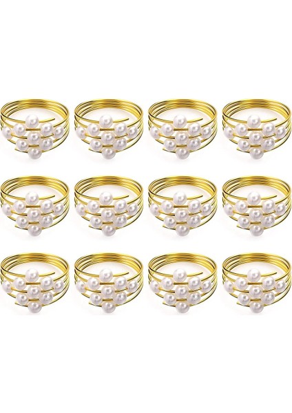 12 Altın Peçete Halkası Seti Düğün Iyilik Serviette Peçete Halkaları Yemek Masası Için Inci Peçete Tokaları Yüzükler (Yurt Dışından) fiyatları