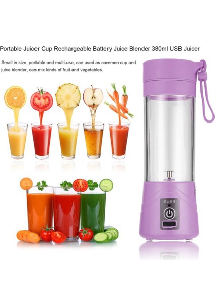 380ML USB Şarj Edilebilir Meyve Sıkacağı Şişesi Cup Meyve Suyu Blender Limon Sebze Meyve Smoothie Sıkacakları Raybalar Şişe: Mor (Yurt Dışından)