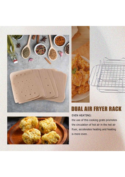 2 Adet 304 Paslanmaz Çelik Sıcak Hava Fritöz Izgara Izgarası ile 100 Parça Pişirme Kağıdı Ninja Foodi AF300EU ile Uyumlu (Yurt Dışından)