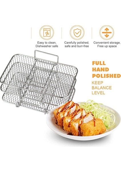 2x Hava Fritöz Rafı Ninja Çift Hava Fritöz 304 Paslanmaz Çelik Çok Katmanlı Kurutucu Raf Tost Rafı Hava Fritöz (Yurt Dışından)