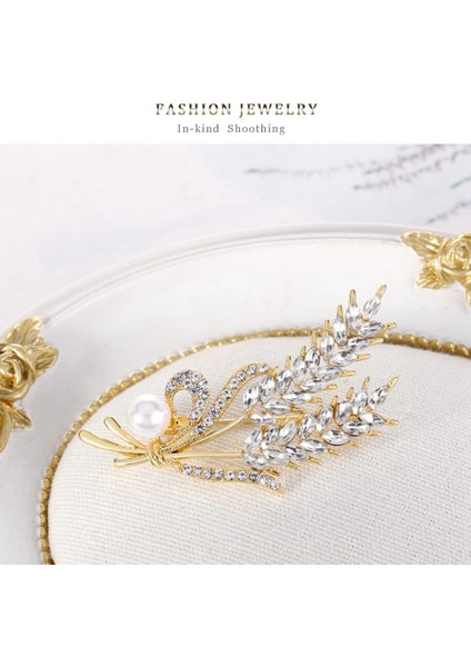 Buğday Broş Pin Kadınlar Için Sahte Inci ve Rhinestone Kristal Düğün Parti Balo Hediye Yaka Pin Aksesuarları (Yurt Dışından) fırsatları