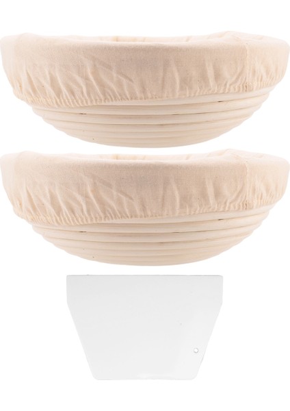 Yuvarlak Set,2 Ekmek ve Ekmek Hamuru Maya Sepeti, Keten Parçalı Banneton Mayalama Sepeti,hamur Kazıyıcı Seti Yuvarlak (Yurt Dışından)