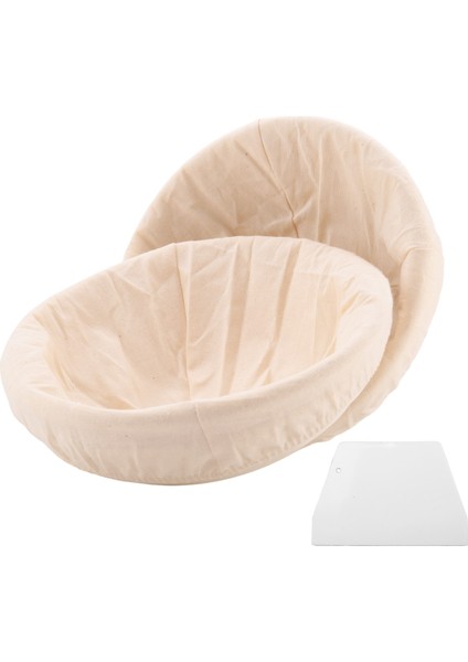 Yuvarlak Set,2 Ekmek ve Ekmek Hamuru Maya Sepeti, Keten Parçalı Banneton Mayalama Sepeti,hamur Kazıyıcı Seti Yuvarlak (Yurt Dışından)