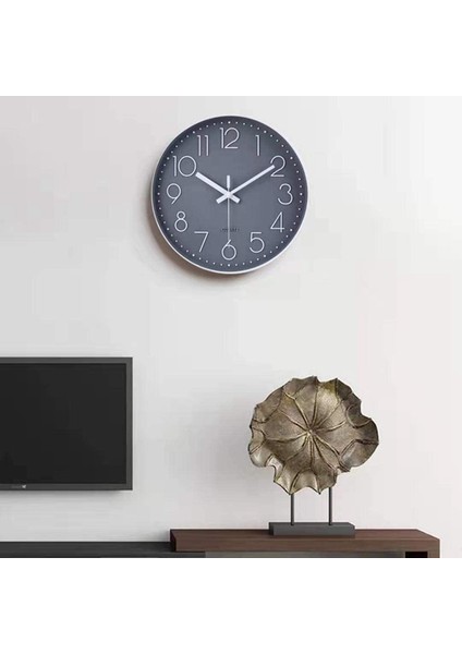 14 Inç Geçmeyen Duvar Saati Sessiz Kumandalı Yuvarlak Duvar Saati Modern Basit Stil Dekor Saati (Gri) (Yurt Dışından)