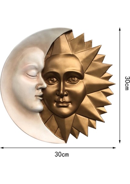 2x Güneş ve Ay Duvar Heykel Göksel Simgeler Astronomi Bahçe Dekor Açık Güneş Yakalayıcı Eski Ev Dekor Süsleme (Yurt Dışından)