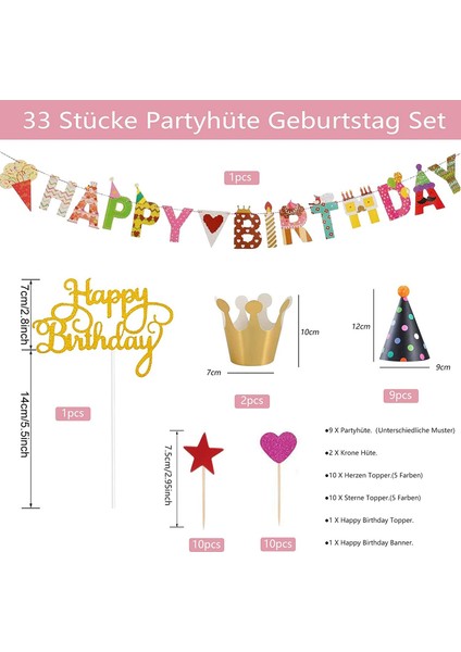 Parti Şapkaları Doğum Günü Seti 33 Parça Parti Şapkaları Çocuk Doğum Günü Seti Doğum Günü Partisi Şapkaları ve Mutlu Yıllar Banner (Yurt Dışından) modelleri