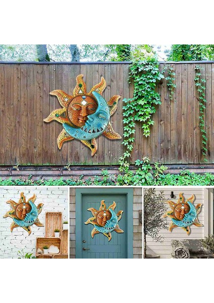 2x Sanat Yaratıcı Güneş Ay Heykeli Oturma Odası Bahçe Için Asılı Süsler Dekor (Yurt Dışından)