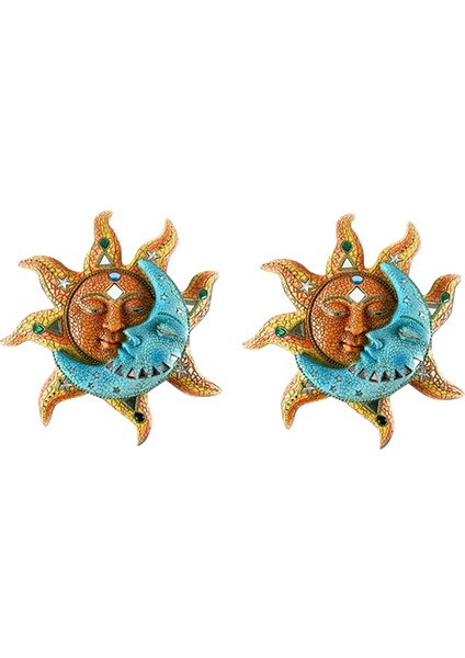 2x Sanat Yaratıcı Güneş Ay Heykeli Oturma Odası Bahçe Için Asılı Süsler Dekor (Yurt Dışından)