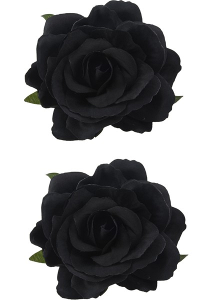 2x Ipek Çiçek Saç Klip Broş Düğün Korsaj Çiçek Klip 8 cm Broş Aksesuarı - Siyah (Yurt Dışından)
