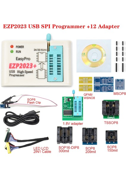 EZP2023+ Yüksek Hızlı Spı Flash Programcı Tam Set+12 Adaptör Desteği 24/25/93/95 Eeprom Bios 25T80 Çevrimdışı Kopya Yazma (Yurt Dışından)