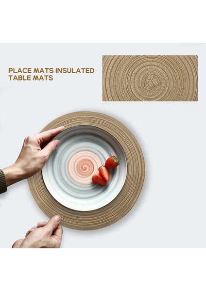 Yuvarlak Örgülü Placemats Ev Düğün Parti Için Yıkanabilir Mutfak Masa Placemats 36CM (Kahve Rengi, 4 Adet) (Yurt Dışından)