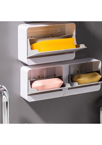 Duvara Monte Sabunluk Kapaklı Çift Izgaralı Sabun Drenaj Rafı Banyo Sabunluk Tek Gri (Yurt Dışından) modelleri