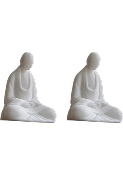 2x Mini Beyaz Seramik Buda Heykeli Meditasyon Keşiş Buda Heykeli Zen Tarzı Ev Dekorasyon (Yurt Dışından)