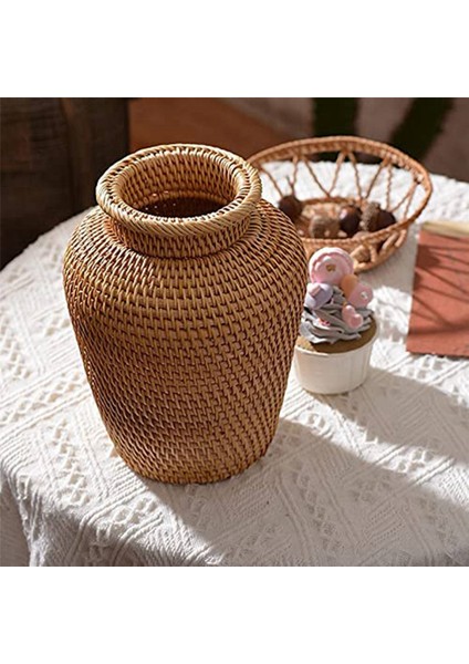 2x Rattan Dokuma Vazo Sanat Vazo Moda Masa Üstü Dekorasyon Bitkiler Saksı Ev Dekor Için Hevesli Saksı (Yurt Dışından)