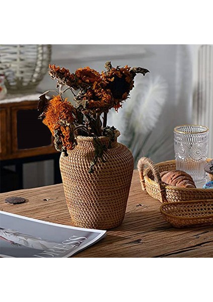2x Rattan Dokuma Vazo Sanat Vazo Moda Masa Üstü Dekorasyon Bitkiler Saksı Ev Dekor Için Hevesli Saksı (Yurt Dışından)