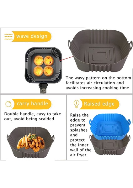 Hava Fritöz Silikon Tencere, 8.5 Inç Yeniden Kullanılabilir Hava Fritöz Gömlekleri Kare Hava Fritöz Aksesuarları, Silikon (2 x Gri) (Yurt Dışından)