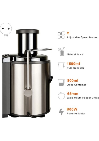 Meyve Sıkacağı Makinesi, Bütün Meyve ve Sebzeler Için 2,6 Inç Geniş Ağızlı 800W Meyve Sıkacağı, 2 Hız Ayarlı Ab Fişi (Yurt Dışından) modelleri