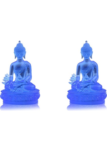 2x Tibet Tıbbı Buda Heykeli, Saydam Reçine Buda Heykel Meditasyon Dekor Manevi Dekor Koleksiyon-Mavi (Yurt Dışından)