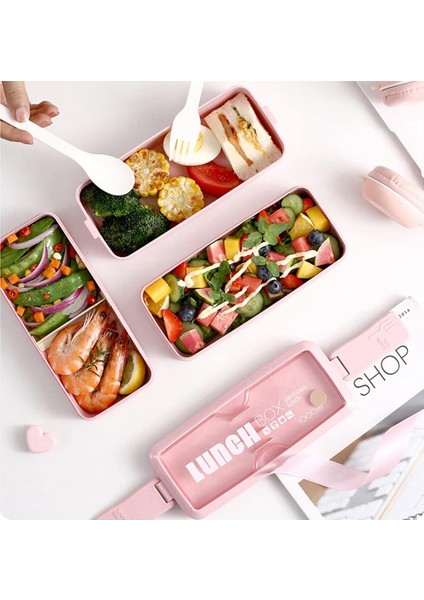 Yükseltme Bento Öğle Yemeği Kutusu, Çocuklar ve Yetişkinler Için Bento Öğle Yemeği Kutusu, Çatal ve Kaşıklı Yemek Hazırlama Kapları (1000ML, Pembe) (Yurt Dışından) indirimleri