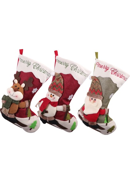 3 Adet Noel Çorap Noel Dekorasyonu Çeşitli Noel Baba ve Kardan Adam ve Noel Partisi Süslemeleri Için Elk (Yurt Dışından)