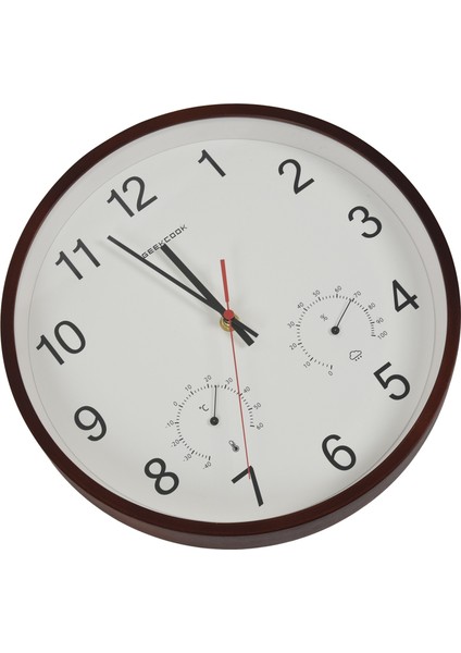 Geekcook 12 Inç Klasik Ahşap Duvar Saatleri Sessiz Kuvars Termometre Higrometre Nem Oturma Odası Ofis Için Geçmiyor-Koyu Kahverengi (Yurt Dışından)