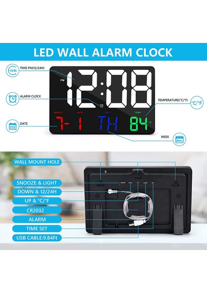 Dijital Duvar Saati Ekranı Kablosuz Uzaktan Kumandalı Çalar Saat Tarih ve Sıcaklık Özellikli LED Duvar Saati-A (Yurt Dışından) fiyatları