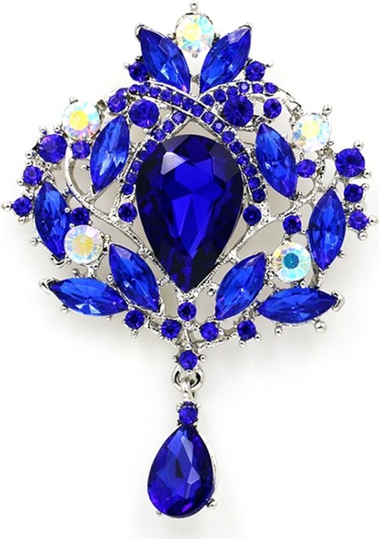 Büyük Kristal Vintage Damla Broş Pins Kadınlar Veya Düğün Buketleri Takı Aksesuarları Mavi (Yurt Dışından)