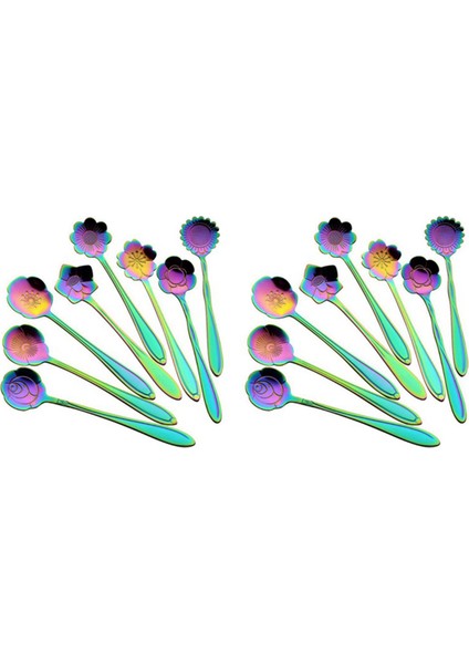 16 Çiçek Kaşık Seti, 410 Paslanmaz Çelik Yeniden Kullanılabilir Çay Kaşığı, Karıştırma Kaşığı, Kahve Kaşığı (4,9 Inç, Gökkuşağı) (Yurt Dışından)